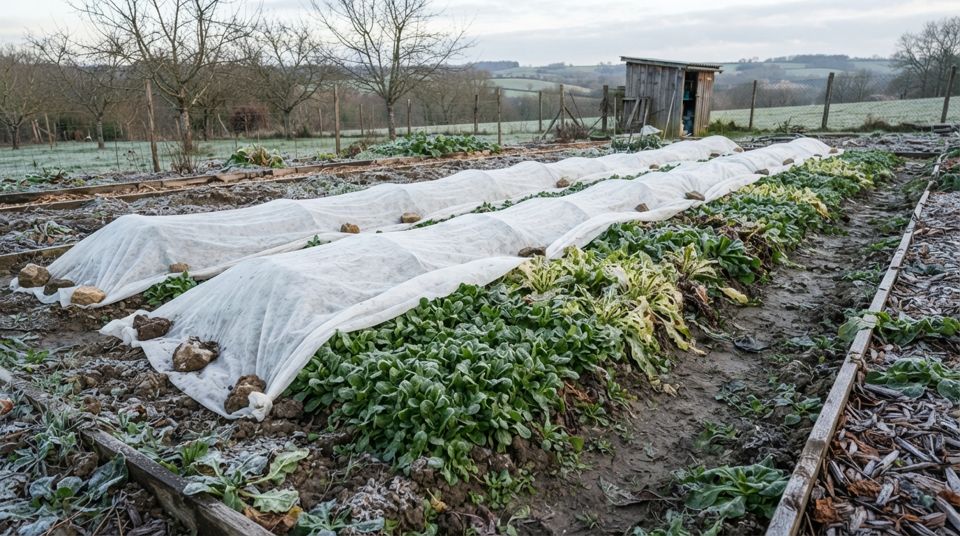 Mâche et chicorées : l'installation d'un voile d'hivernage pour récolter des salades sous le gel